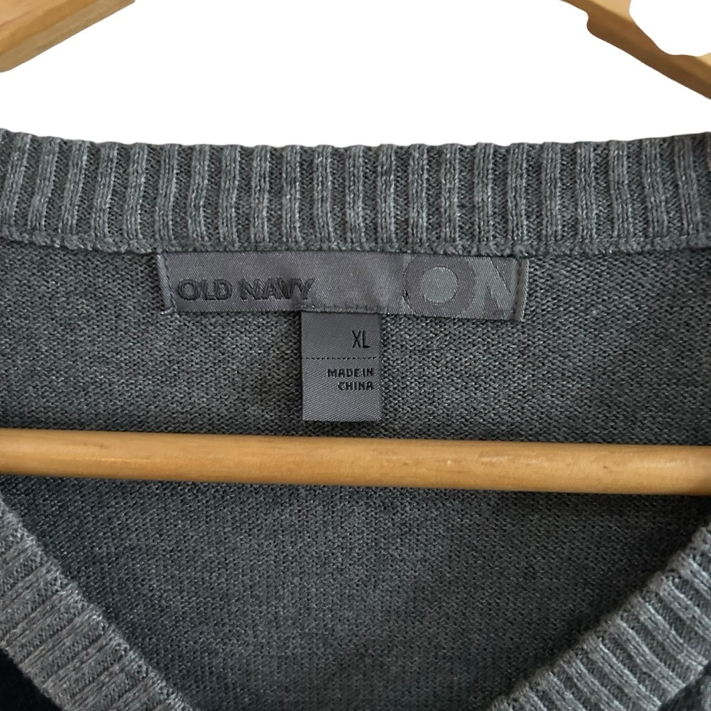 Old Navy Mens XL Gray Argyle Diamond Pullover V Neck 100% Cotton Sweater - Picture 4 of 6